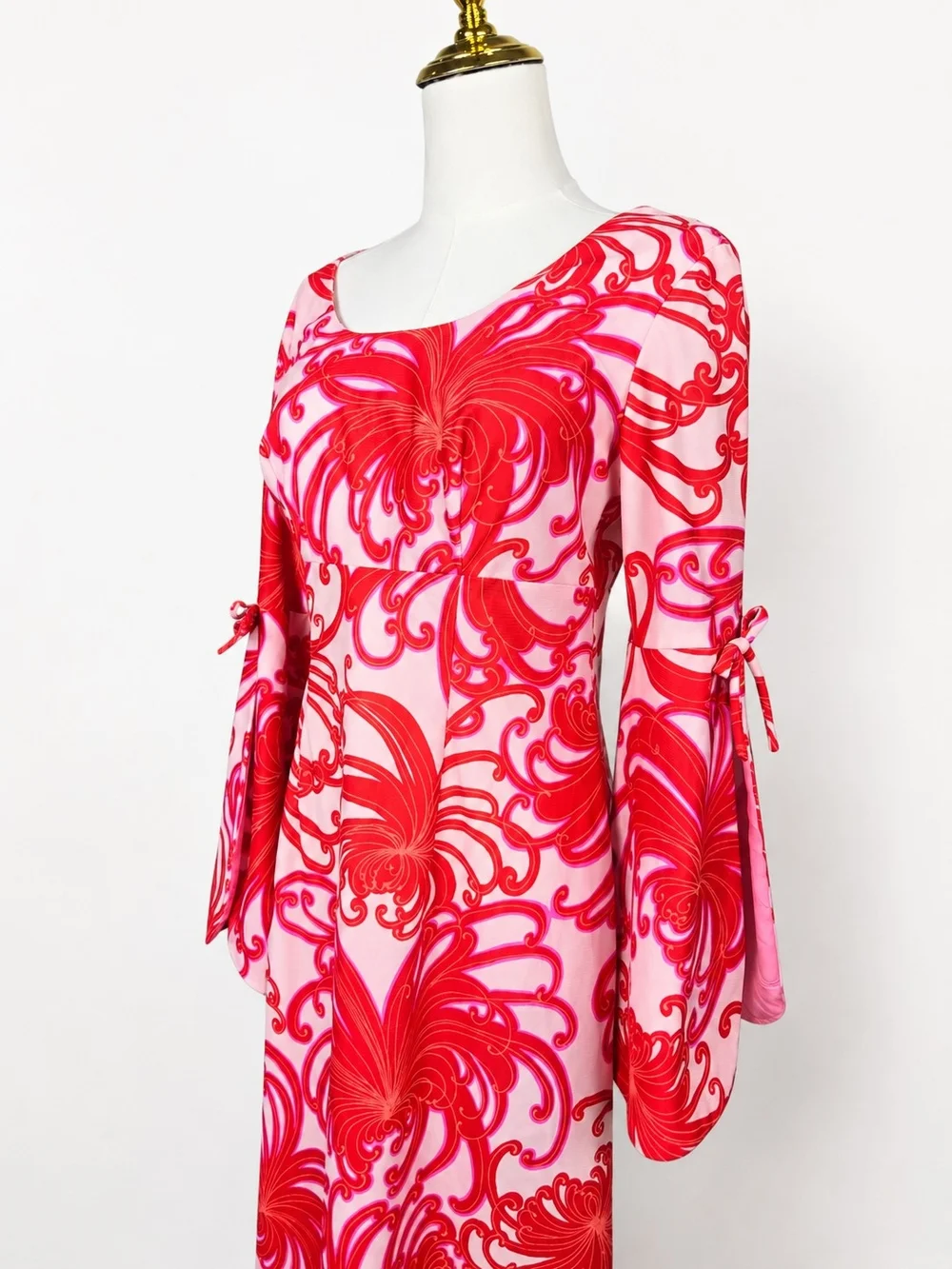 Vintage 60s Hawaii Nei Honolulu Psychedelic Bell Sleeve Maxi Dress Pink Sz 10 - Picture 4 of 12